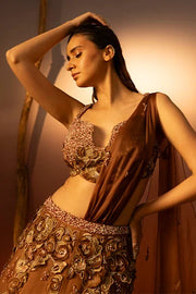 Russet Brown Lehenga with 3D embroidery